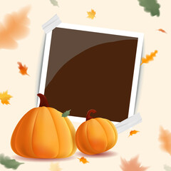 template polaroid photography background for design with pumpkin
