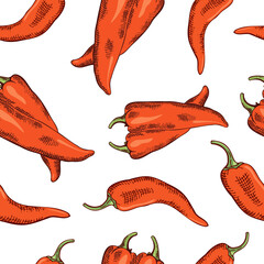 seamless color pattern with chili pepper on a white background