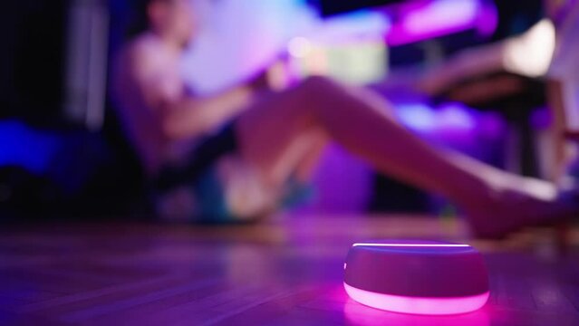 Template hologram base light turn on with person in background exercise 4K