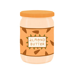 Almond butter illustration on transparent background. Design for recipes, menus, food shop and more.	