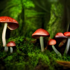 magic world of mushrooms. illustration of fairy tale Wonderland