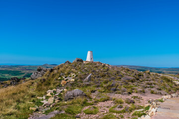A view towards the triangulation point on the summit of the Roaches escarpment, Staffordshire, UK...