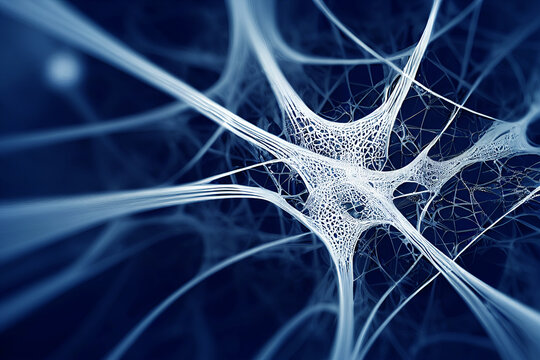 Abstract neural network, artificial intelligence, ai, machine learning fractal geometry, wetware computer, futuristic spider web, generative AI illustration