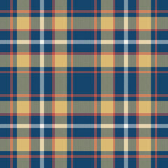 Plaid seamless pattern in blue. Check fabric texture. Vector textile print.