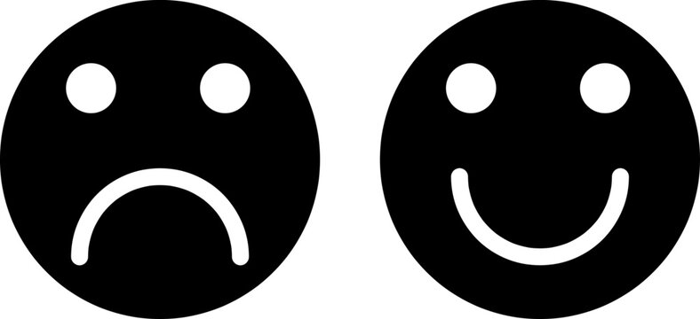 Happy smile and sad unhappy face icon. Positive and negative feeling symbol..eps