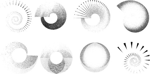 Grunge lines in Circle Form . Spiral Vector Illustration .Textured round Logo . Design element . Abstract Geometric circular shapes .Rotating grunge radial line. Concentric circles