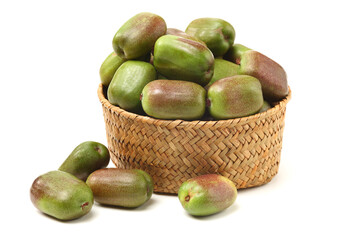 mini kiwi baby fruit (actinidia arguta) on white background 