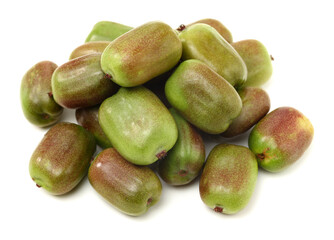 mini kiwi baby fruit (actinidia arguta) on white background 