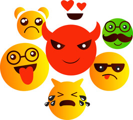 Emoji faces icons vector design bad and good review happy and sad reaction PNG