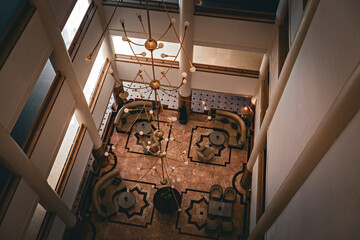 Hotel lobby interior aerial view, Muscat, Oman