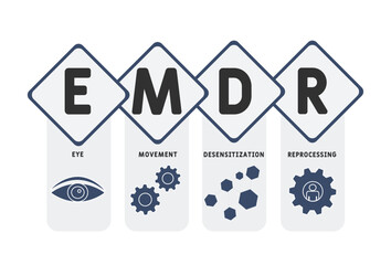 EMDR - Eye Movement Desensitization Reprocessing  acronym. business concept background.  vector illustration concept with keywords and icons. lettering illustration with icons for web banner, flyer, l