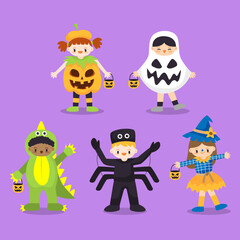 Hand drawn halloween costumes kid collection.