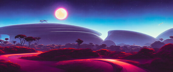 Artistic concept of painting a beautiful landscape of savannah in Africa, with meadows in the background. Tender and dreamy design, background illustration