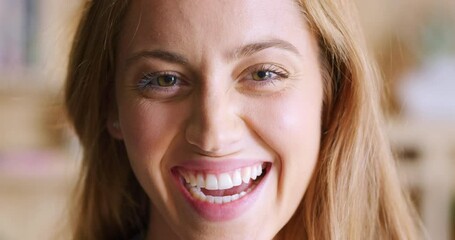 Smile, happy and face of a confident young woman with joyful, proud and friendly expression for motivation. Closeup portrait, beauty and perfect teeth of a female with a positive and playful attitude
