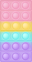 Popit figure rectangle as a fashionable silicon toy for fidgets. Addictive anti stress toy in pastel rainbow colors. Bubble anxiety developing pop it toys for kids. PNG illustration isolated