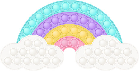 Popit figure rainbow as a fashionable silicon toy for fidgets. Addictive anti stress toy in pastel rainbow colors. Bubble anxiety developing pop it toys for kids. PNG illustration isolated - obrazy, fototapety, plakaty