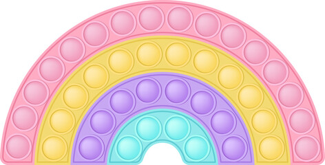 Popit figure rainbow as a fashionable silicon toy for fidgets. Addictive anti stress toy in pastel rainbow colors. Bubble anxiety developing pop it toys for kids. PNG illustration isolated