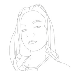 portrait of a girl, contour girl drawing long hair, sketch