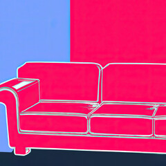red sofa in a room pop artmodern abstract on the wall backgound