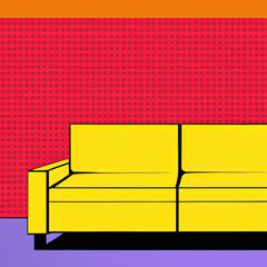 yellow sofa in a room pop art modern abstract on the wall backgound