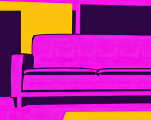 purple sofa in a room pop art modern abstract on the wall backgound