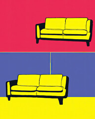 yellow sofa in a room pop art modern abstract on the wall backgound