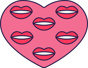 Fototapeta na wymiar Retro Valentine Day icon heart. Love symbols in the fashionable pop line art style. The figure of a heart in soft pink, red and coral color. Png illustration isolated