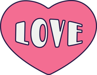 Retro Valentine Day icon heart. Love symbols in the fashionable pop line art style. The figure of a heart in soft pink, red and coral color. Png illustration isolated