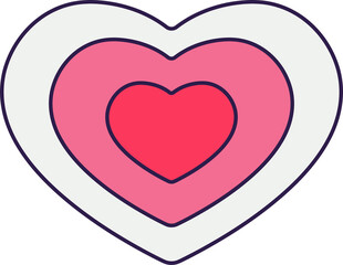 Retro Valentine Day icon heart. Love symbols in the fashionable pop line art style. The figure of a heart in soft pink, red and coral color. Png illustration isolated