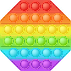 Popit figure octagon as a fashionable silicon toy for fidgets. Addictive anti stress toy in bright rainbow colors. Bubble anxiety developing pop it toys for kids. Png illustration isolated