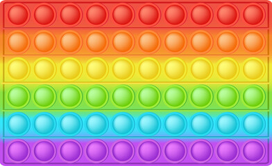 Popit figure rectangle as a fashionable silicon toy for fidgets. Addictive anti stress toy in bright rainbow colors. Bubble anxiety developing pop it toys for kids. Png illustration isolated