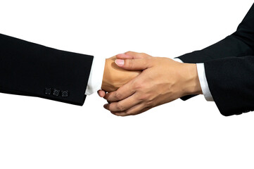 Businessman Wearing Black Suit Business Handshake on isolated background.Professional business meeting concept.