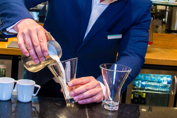 Coffee day shot and coffee maker, Photo is selective focus with shallow depth of field. Taken at Cairo Egypt on 27 September 2017.