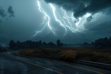 lightning in the sky, epic thunder cloudy background, digital illustration, digital painting, realistic illustration, cg artwork