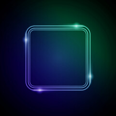 Neon Frame with Glow, and Sparkles. Electronic Luminous Square Frame in Blue and Green Colors, for Entertainment Message or Promotion Theme on Dark Background
