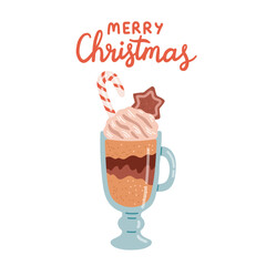 Merry Christmas warm drink cozy winter vector