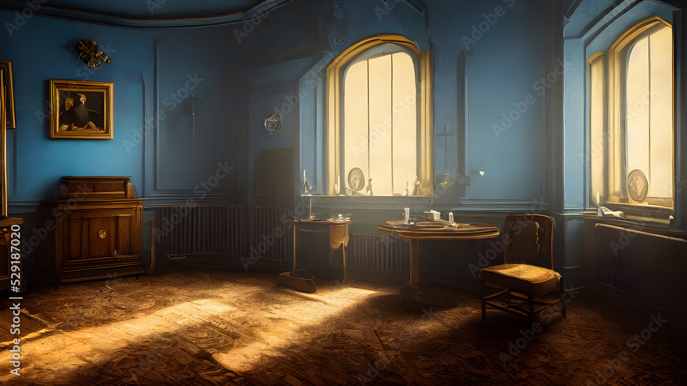 Poster Artistic concept painting of a old interior, background illustration.