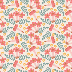 Seamless flower pattern, Ornage flowers print, Trumpet vine background, Botanical repeat design,  Summer floral wallpaper,  Tropical flower ornament