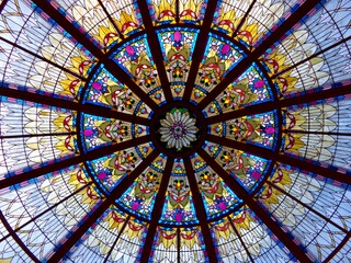View of a beautiful colorful stained glass art