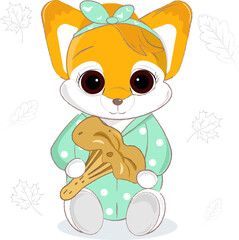 cute little fox with mushroom