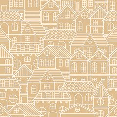 Seamless pattern of doodle houses. Great for fabric, textile vector illustration