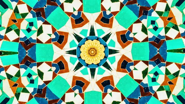 full frame shot of moroccan traditional mosaic called Zelige with abstract effect
