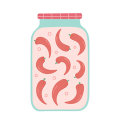 Pickled chili peppers in a jar. Vector Illustration for printing, backgrounds, covers and packaging. Image can be used for greeting cards, posters, stickers and textile. Isolated on white background.