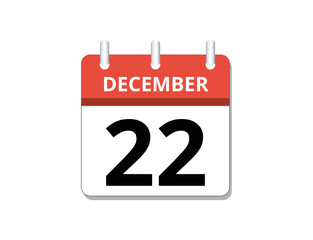 December, 22nd calendar icon vector
