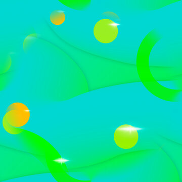Beautiful seamless abstraction with liquids and balls on a gradient background of turquoise and green colors. 3D image with turquoise, green and orange color. © Людмила Чиговская