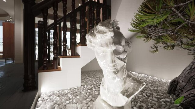 Figurine and bonsai interior 3d render illustration