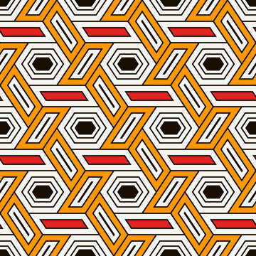 Hexagonal seamless pattern. Mosaic tiles. Honeycomb surface print. Wicker background. Flooring image. Vector ornament. Digital paper. Geometric abstract. Geometrical wallpaper.