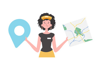 The girl is holding a map. The character is depicted to the waist.   