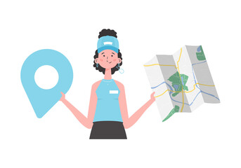 The girl is holding a map. The trendy character is depicted to the waist.  