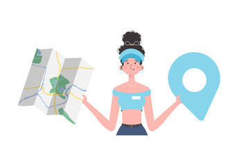 The girl is holding a map. The trendy character is depicted to the waist.   
